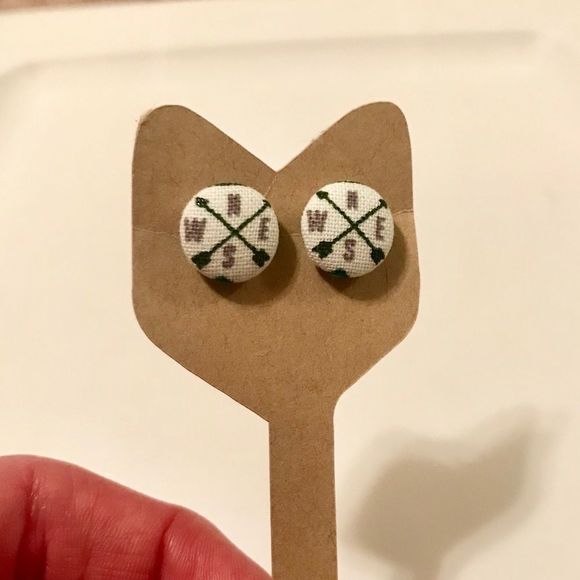 NWT Handmade Fabric Compass Stud Earrings travel posts jewelry - Picture 1 of 3